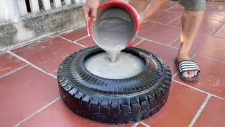 Amazing  Masterpiece from Tires and Cement  Tips for casting plant pots from tires and cement [upl. by Eadahc]