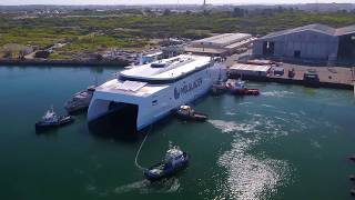 Austal Hull 393 Molslinjen Express 4 Launch [upl. by Siuol]