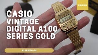 Unboxing Casio Vintage Digital A100 Series Gold A100WEG9A [upl. by Avlis719]