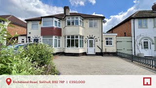 Richmond Road Solihull B92 7RP  3 Bed Extended Semi Detached  For Sale [upl. by Uela]