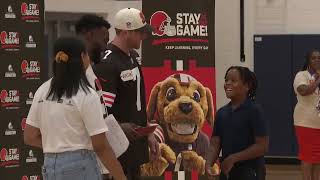 Browns RB Jerome Ford K Dustin Hopkins visit Warrensville Heights Elementary School [upl. by Syla]