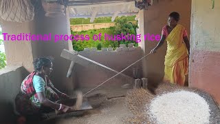 Traditional process of husking rice  santali women husking rice in traditional process  tribal [upl. by Aseiram511]