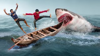 Shark Attack on Fishing Boat 9  A great White Shark Attack Short Movie [upl. by Leziar]