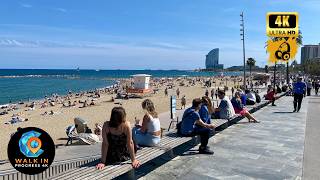 Exploring Barceloneta Beach Spain 🇪🇸 4K 60fps Walking Tour in Barcelona [upl. by Kauslick]