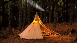 Hot Tent Camping With Canvas Tipi Tent [upl. by Bannerman]