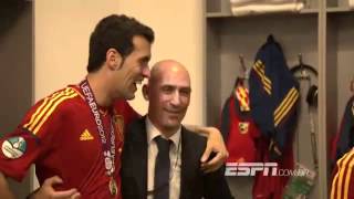 Spains players celebrating the title of EURO 2012 in the locker room [upl. by Nitneuq]