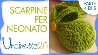 Tutorial uncinetto  Scarpine per neonato  4 di 5 [upl. by Annaj]