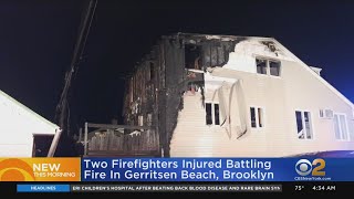 2 Firefighters Hurt Battling Brooklyn Blaze [upl. by Idonna615]