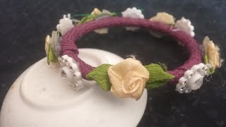 Ribbon Rose Bracelet DIY Bangles Flower gajreyFlower jewelery macrame Waiza art craft [upl. by Ahsito]