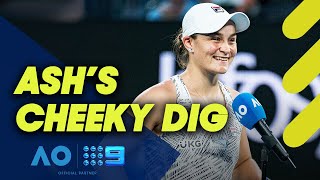 Ash Barty makes subtle crack at Jim Courier in postmatch interview  Australian Open 2022 [upl. by Yenitsed]