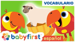 Nuevas Palabras  Vocabulario para Niños  Sonidos de Animales con Larry el Loro  BabyFirst Español [upl. by Salguod]