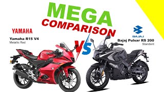 Yamaha R15 V4 vs Bajaj Pulsar RS 200  MEGA COMPARISON bikeinfo199 [upl. by Nosnorb]