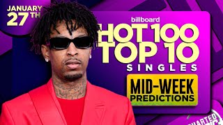 MIDWEEK PREDICTIONS  Billboard Hot 100 Top 10 Singles  January 27th 2024 [upl. by Maurey]