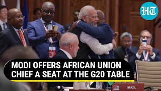 G20 Summit PM Modi Hugs African Union Chief Amid Thunderous Applause By World Leaders  Watch [upl. by Ffirahs]