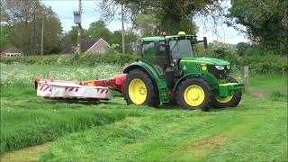 John Deere 6145R Tractor Mowers With KUHN Busy Working [upl. by Sulecram]