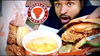 ASMR POPEYES MUKBANG  CHICKEN SANDWHICH MAC AND CHEESE FRIES FRIED CHICKEN ETC [upl. by Anhcar]