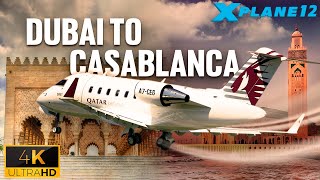 XPlane 12  Dubai to Casablanca  Bombardier Challenger 650 by Hotstart  4K  Flight Simulator [upl. by Ansilme]