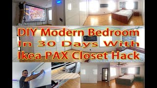 DIY Modern Bedroom Update With Ikea Pax Doors Home Theater Projector  Screen and More [upl. by Ennybor789]