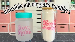 How to use Cricut infusible ink on glass tumblers tutorial  Frosted or clear glass can tumblers [upl. by Akcired]