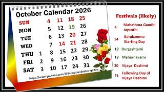 October Calendar 2026 octobercalender2026 [upl. by Pokorny764]