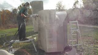 Carving stone hand  chainsaw on the other corner [upl. by Idnil]