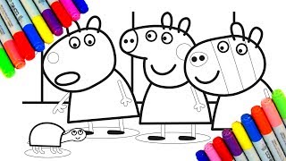 Peppa Pig Coloring Book Pages for kids Kids Fun Art Activities with Colored Markers [upl. by Venu]