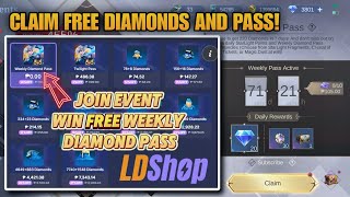 GET FREE DIAMONDS TOPUP AND WEEKLY DIAMONDS PASS FROM LDSHOP WEBSITE EVENT FOR MOBILE LEGENDS [upl. by Jacob483]