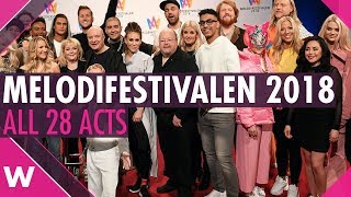 Melodifestivalen 2018 All 28 artists REACTION [upl. by Ailatan]