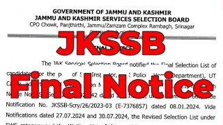 JKSSB Final Notice for SI 1200 Posts aspirates to submit ews certificate [upl. by Ssepmet]