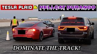 Dodge Durango Hellcat vs Tesla Plaid Battle It Out at Willow Springs Raceway [upl. by Wakeen394]