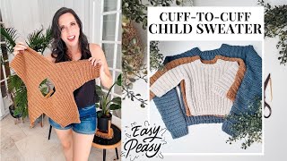 Easy Cuff to Cuff Crochet Child Sweater Pattern  Made in One Piece [upl. by Cannon298]