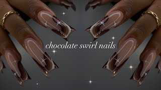 Chocolate Swirl Nails🍫✨ simple fall nails  classy nail art✨ ASMR [upl. by Aremat]