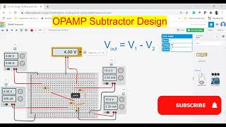 OPAMP Subtractor Design in TinkerCAD [upl. by Nagirrek]