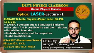 LEC1OPTICSLASERStimulated EmissionEinstein AB coeffPopulation InversionMetastable State btech [upl. by Oriane]