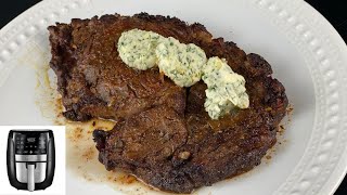 INCREDIBLY JUICY Air Fryer RIBEYE STEAK amp GARLIC HERB BUTTER Best Method to Make Steak in Air Fryer [upl. by Perusse464]