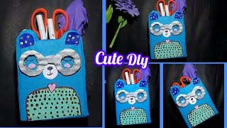 Dly Super Cute Pen holder 💜 How to make a paper pen holder craft art and craft youtube [upl. by Anuaik]