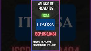 Anúncio de Proventos  ITSA4  ITAUSA [upl. by Arluene653]