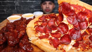 ASMR EATING PIZZA HUT PEPPERONI AND CHEESE PIZZA DQ HONEY BBQ TENDERS MUKBANG [upl. by Onirefez994]