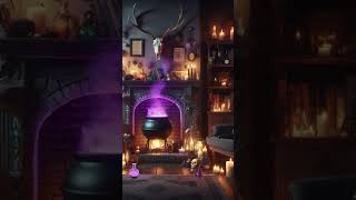 Cozy Witch Cottage  Halloween Ambience with Fireplace Potion Pot Rain amp Thunder for Relaxation [upl. by Brear]