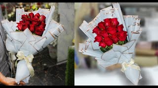 12 roses bouquet wrapping new techniques how to arrange hand bouquet [upl. by Yortal930]