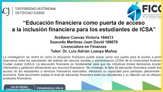 EDUCACIÓN FINANCIERA COMO PUERTA DE ACCESO A LA INCLUSIÓN FINANCIERA  INFOGRAFIA  FICCA [upl. by Cordi]