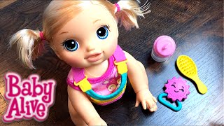 New Crawling Baby Alive Go ByeBye Blonde Doll Opening and Feeding [upl. by Kilroy898]