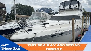 1997 Sea Ray 400 Sedan Bridge Yacht Tour SkipperBuds [upl. by Chauncey518]