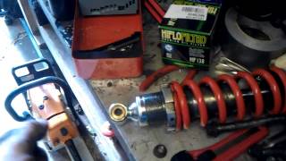 Motorcycle rear shock absorber removal amp refit  replace [upl. by Mahau801]