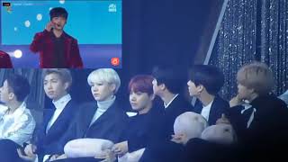 BTS reaction to Wanna one at Golden Disk Awards 2018 [upl. by Datha]