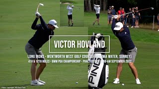 Victor Hovland Golf Swing Long Irons Faceon and DTL BMW PGA Wentworth Surrey September 2022 [upl. by Gairc]