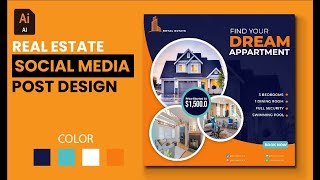 Social Media Post Design  Real Estate Banner Design  Illustrator Tutorial [upl. by Panthia]