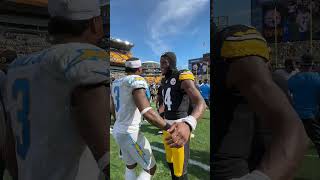 Respect 🤝 Steelers amp Chargers players meet up after the game steelers nfl shorts [upl. by Nnylahs]