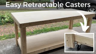 Easy 2x4 WorkbenchOutfeed Table  DIY Retractable Casters [upl. by Helve]