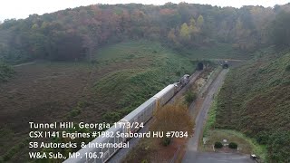 CSX I141 Engines 1982 Seaboard HU 7034 SB Autoracks amp Intermodal Tunnel Hill Georgia 11324 [upl. by Chamkis]